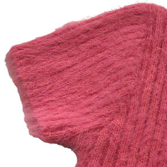 The Ragged Priest Pink Zipper Front Eyelash Short Sleeve Sweater Small - Picture 4 of 9
